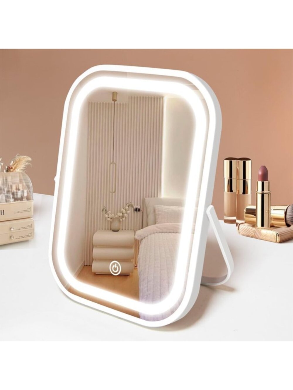 Portable LED Travel Makeup Mirror with Lights, Dimmable Touch Screen, Compact
